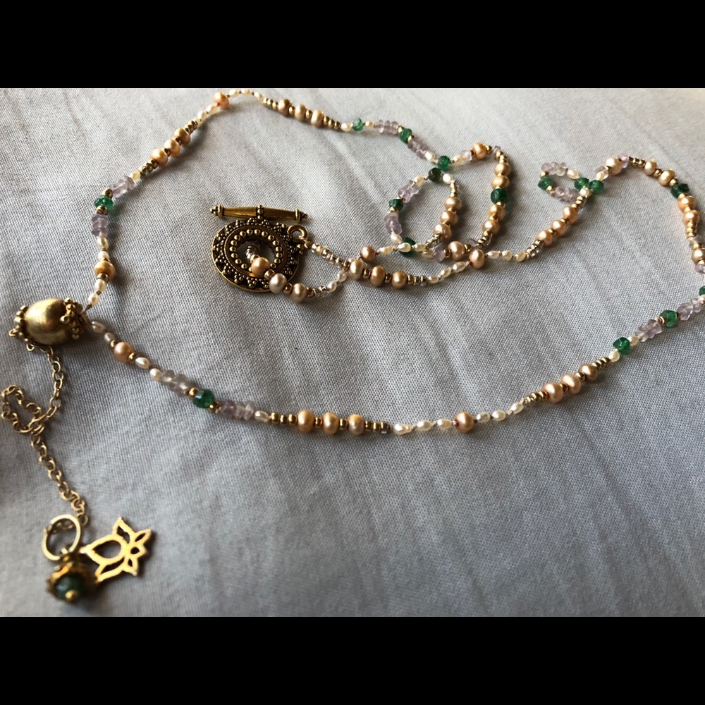 Long Lariat Style Gold Lotus Necklace